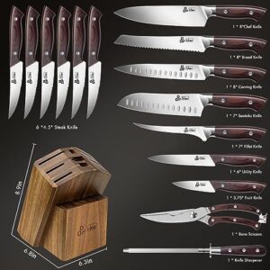Here is the optimized SEO meta description:

"Master cooking with this 16-piece Japanese stainless steel knife set, featuring ultra-sharp chef knives and ergonomic handles. Sharpener included. Perfect for professional chefs or home cooks."