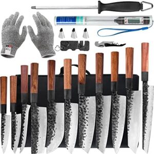 Discover the ultimate Japanese chef's knife set for home cooks and pros. Includes 18pcs of high-quality, hand-forged knives with rosewood handles, perfect for meat, sushi, and more. Includes a convenient storage bag. Perfect your culinary skills today!