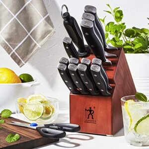 "Elevate your culinary experience with the Henckels Forged Accent 15-pc Knife Block Set, featuring precision-forged blades and a stylish storage block perfect for any kitchen. Limited time offer: receive a complimentary cookbook with purchase!"