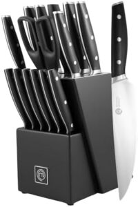 Unlock your culinary skills with the MasterChef Kitchen Knife Set, featuring 15 professional-grade knives with high-carbon stainless steel blades and triple-riveted handles. Perfect for home cooks and chefs alike, this comprehensive set includes a sharpener and scissors.