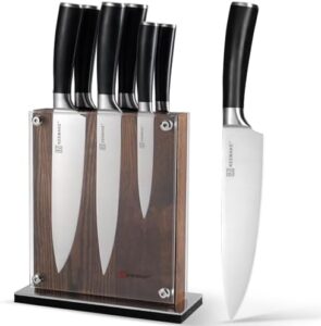 Here is the generated meta description:

"Sharp your kitchen skills with KEEMAKE's 7-piece knife block set featuring high-carbon stainless steel blades and magnetic holder for organized storage. Upgrade your cooking experience!"