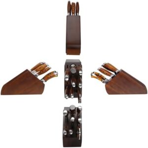 "Elevate your kitchen game with BIGSUNNY's 9-piece knife block set featuring German steel blades and Pakkawood handles. Includes a bone chopper, perfect for meal prep and cooking. Get ready to slice, dice, and mince like a pro!"