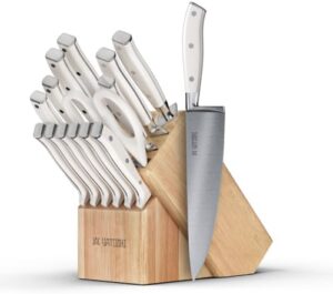 Elevate your cooking experience with the Yatoshi 15-Piece White Knife Block Set, featuring ultra-sharp high-carbon stainless steel blades and ergonomic handles. Perfect for home chefs and professional cooks alike, this set includes multiple knife sizes for precise cutting.