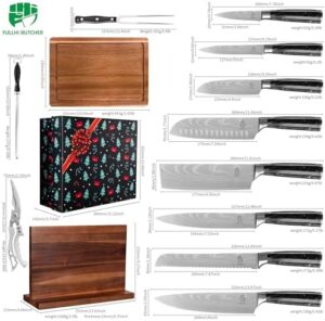 Unlock the ultimate kitchen experience with this 13-piece knife set, featuring magnetic block holder, cutting boards, scissors, and sharpening rod. Perfect for gifting, dimensions 12x8.5x2 inches, black resin design.