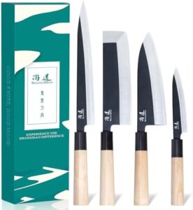 Discover the ultimate Japanese chef knife set for sushi lovers and home cooks. Includes 4 high-quality knives: Nakiri, Yanagiba, Deba, and Utility. Perfect for filleting fish or slicing vegetables with precision and ease.