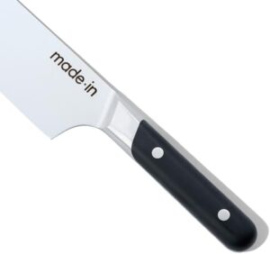 Discover the art of cooking with Made In Cookware's 8" Chef Knife, crafted in France with a full tang and truffle black handle. Perfect for precise cuts and durable performance.