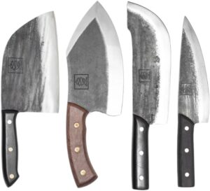 Discover the COOLINA Ultimate Meat Lover 4-Knife Set - Hand-Forged High-Carbon Steel Knives: Versatile, Heavy-Duty, Precision and Multi-Functional for kitchen tasks with ease.