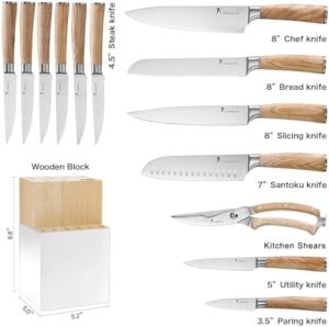 Here is the optimized SEO meta description:

"Sharpen your cooking skills with the Natura Series 14 PCS Knife Block Set, featuring ultra-sharp high carbon stainless steel blades and a wooden handle. Perfect for any kitchen, this set includes 14 pieces for versatile cutting."