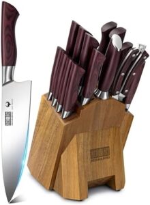 Discover the ultimate kitchen companion! This 18-piece set includes super sharp high carbon stainless steel chef knives, a sharpener, and block. Perfect for professional or home cooking.