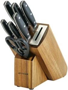 Here is the generated SEO meta description:

"Sharpen your cooking skills with this Anolon AlwaysSharp knife block set featuring Japanese Steel blades and a built-in sharpener. Includes 8 precision-cut pieces for slicing, dicing, and more."