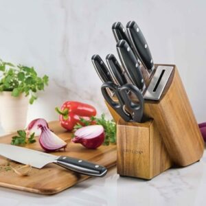 Here is the generated SEO meta description:

"Sharpen your cooking skills with this Anolon AlwaysSharp knife block set featuring Japanese Steel blades and a built-in sharpener. Includes 8 precision-cut pieces for slicing, dicing, and more."