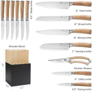 Here is the optimized SEO meta description:

"Sharp your kitchen skills with Natura's 14-piece knife block set, featuring ultra-sharp high carbon stainless steel blades and a durable wooden handle. Perfect for home chefs and pros alike."