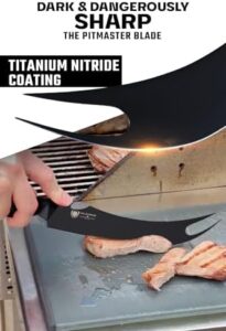 "Elevate your grilling game with Dalstrong's BBQ Pitmaster 9-inch Meat Knife, featuring black titanium nitride coating and high carbon steel. Razor sharp and NSF certified, perfect for cooking enthusiasts."