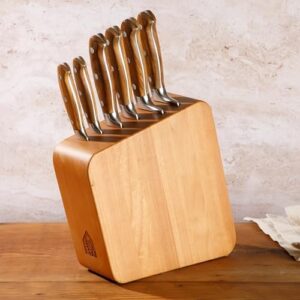 Elevate your cooking experience with this 7-piece knife block set featuring German-forged steel knives and Italian olive wood handle, perfect for home cooks. Get ready to slice and dice like a pro!