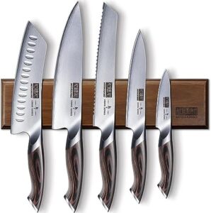 Discover sharp and durable kitchen knives with a magnetic holder. This 6-piece set of Japanese high carbon stainless steel chef knives is perfect for professional cooks and home chefs alike, offering unparalleled performance and precision. Limited time discount available!