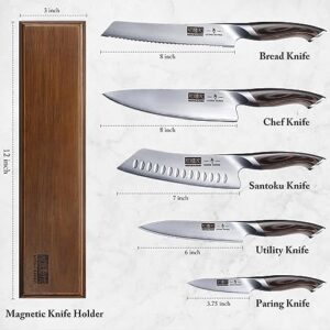 Discover sharp and durable kitchen knives with a magnetic holder. This 6-piece set of Japanese high carbon stainless steel chef knives is perfect for professional cooks and home chefs alike, offering unparalleled performance and precision. Limited time discount available!