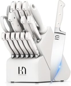 Discover the ultimate kitchen knife set! This 15-piece Japanese high-carbon stainless steel set features ultra-sharp, premium forged knives for professional chefs and home cooks alike. Perfectly sharpened blades for effortless cutting.