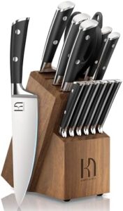 Elevate your cooking experience with this Japanese High Carbon Stainless Steel Knife Set. 15 premium knives feature sharp, ergonomic handles and a compact block for easy storage. Perfect for kitchen enthusiasts.