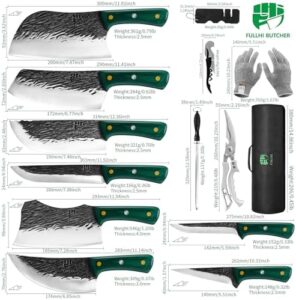 Discover the FULLHI Butcher Knife Set with kitchen shears and hand-forged boning knife for high-carbon steel cooking. Perfect for camping, BBQ, and home use, this set offers precision and durability.