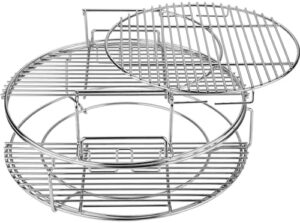 "Expand your Large Green Egg grill possibilities with this comprehensive BBQ expander rack kit. Includes multi-function rack, conveggtor basket, half-moon grids and heavy-duty stainless steel for perfect cooking results."