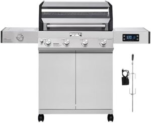 Mastering backyard gatherings with the Monument Grills Denali 405, a 4-burner smart BBQ grill featuring rotisserie kit and stainless steel construction, perfect for family cookouts.