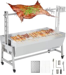 "Upgrade your backyard gatherings with this electric rotisserie grill kit, featuring a 132LBS capacity and stainless steel design. Perfect for cooking large cuts of meat and vegetables."