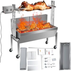 Unlock backyard BBQ perfection with the 40W Electric BBQ Rotisserie Grill Kit, featuring a max 194LBS load capacity and height adjustment. Perfect for pig and goat roasting!