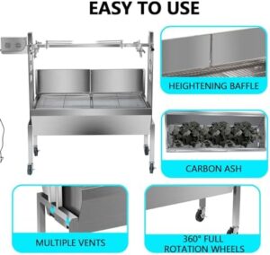 Unlock backyard BBQ perfection with the 40W Electric BBQ Rotisserie Grill Kit, featuring a max 194LBS load capacity and height adjustment. Perfect for pig and goat roasting!