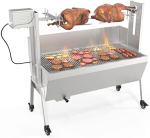 "Upgrade your outdoor gatherings with the ROVSUN Electric Rotisserie Grill, featuring 176 lbs capacity and adjustable height. Perfect for BBQs and camping trips!"