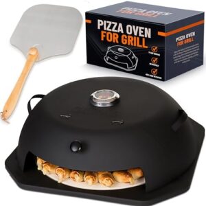 Master the art of outdoor pizza making with HeatGuard Pro Geras Pizza Oven for Grill, featuring a pizza stone, peel kit, and compatible attachments for charcoal, pellet, propane gas, or wood. Get perfect backyard BBQ pizzas!