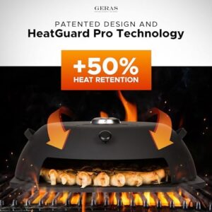 Master the art of outdoor pizza making with HeatGuard Pro Geras Pizza Oven for Grill, featuring a pizza stone, peel kit, and compatible attachments for charcoal, pellet, propane gas, or wood. Get perfect backyard BBQ pizzas!