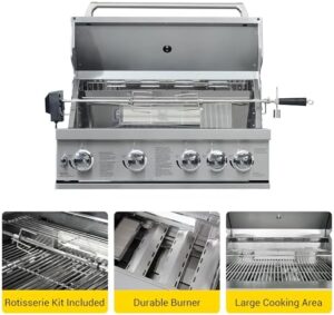 Here is the output:

"Upgrade your outdoor kitchen with the CT Copper Tailor 32-inch BBQ grill featuring 4 burners, rear infrared burner, and rotisserie kit. Perfect for stainless steel durability."