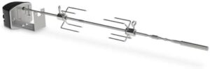 Roast to perfection with the Weber Grill Rotisserie Kit, perfect for slow cooking chicken, lamb, ribs, or turkey. Includes spit, forks, and motor for easy use.