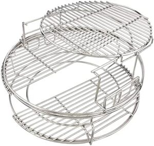 Elevate your BBQ game with KAMaster's 5-piece replacement kit, featuring a stainless steel grill stack rack and removable cooking system. Perfect for Big Green Egg enthusiasts, this ultimate set fits large L BGE.