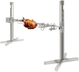 Master the art of rotisserie cooking with this 51" electric automatic grill kit, featuring a heavy-duty rotisserie spit and rod perfect for pig, hog, or lamb.