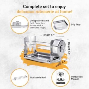 Get the perfect rotisserie experience with our cordless kit for grills, ovens, and smokers. Wind-up design works on gas or charcoal BBQs, ideal for indoor/outdoor use.