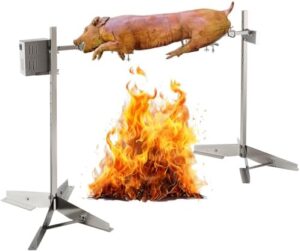 Here is the generated meta description:

"Upgrade your outdoor cooking experience with this 51-inch electric BBQ rotisserie grill kit featuring a 132LBS capacity and automatic motor. Perfect for roasting pig, lamb, or goat. Adjustable stand included."