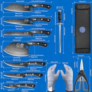 Here is the generated SEO meta description:

"Upgrade your kitchen with this professional black knife set featuring high-carbon steel forged blades, including chef's, cleaver, and carving knives. Includes carrying bag & blade covers for safe storage."