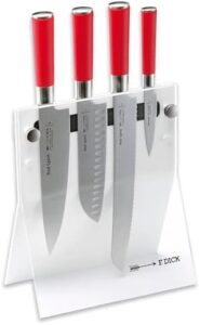 Discover the Red Spirit Knife Set, a 4-piece kitchen essential featuring ultra-sharp stainless steel blades and a durable white block. Perfect for any home cook or chef on-the-go!