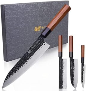 Discover the ultimate kitchen companion with this Dynasty Series 4PCS Kitchen Knife Set. Features Japanese chef-grade steel blades and African Rosewood handles for a precise cut every time, perfect for meats, fruits, and veggies!