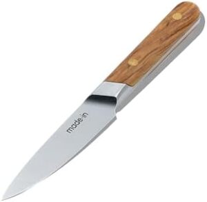 Discover the perfect blending of French craftsmanship and olive wood charm with this 4" paring knife, featuring a full tang design for exceptional balance and durability. Enhance your cooking experience with precision and elegance!