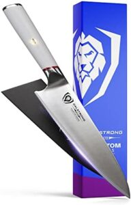 Discover the Phantom Series Chef Knife, crafted with Japanese high-carbon AUS8 steel and featuring a durable white G10 handle. Includes sheath for secure storage.