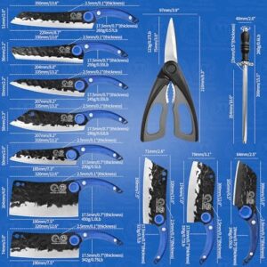 Unlock the precision and versatility of your kitchen with this Professional Kitchen Knife Set, featuring high-carbon steel forged blades, 6-piece set including chef's knife, cleaver, carving knife, nakiri, and poultry scissors, plus a carrying bag.