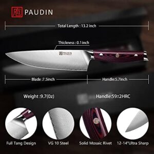 "Experience unparalleled cutting performance with the Damascus Chef Knife's high-carbon 67-layer VG10 stainless steel blade, paired with an ergonomic G10 handle. Sharp and durable for kitchens and restaurants."