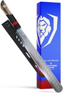 Elevate your kitchen game with the Firestorm Alpha Series Slicing Knife, featuring premium 10Cr15CoMoV high-carbon steel and a traditional Japanese Wa stabilized wood & resin handle. Perfect for carving meats and slicing veggies. Save big on this top-rated knife!