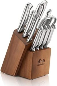 Discover the ultimate knife block set for your kitchen with Sanford's 12-piece German steel collection. Includes a stylish acacia wood block and high-quality knives perfect for cooking enthusiasts.