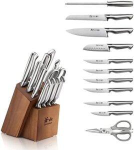 Discover the ultimate knife block set for your kitchen with Sanford's 12-piece German steel collection. Includes a stylish acacia wood block and high-quality knives perfect for cooking enthusiasts.