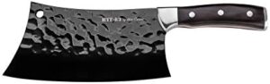 Cut through meat prep tasks with ROUT83 KNIVES By MOE CASON's expertly crafted Meat Cleaver, featuring a durable ebony wood handle and sharp blade design for effortless chopping.