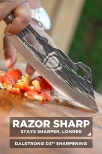 Here is the generated SEO meta description:

"Discover the Crixus Hybrid Chef Knife, featuring premium Swedish steel and brown stabilized wood handle. Perfect for meat cutting and prep, with a durable leather sheath included."
