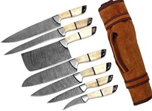 Discover the ultimate kitchen companion with our custom-made G26 Professional Kitchen Knives set, featuring 7 pieces of high-quality Damascus steel knives, including a chopper/cleaver. Perfect for chefs and home cooks alike.